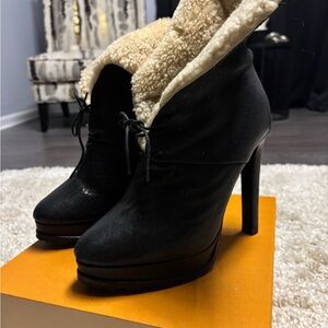 Zara Black Leather Shearling Women's High Heel Boots